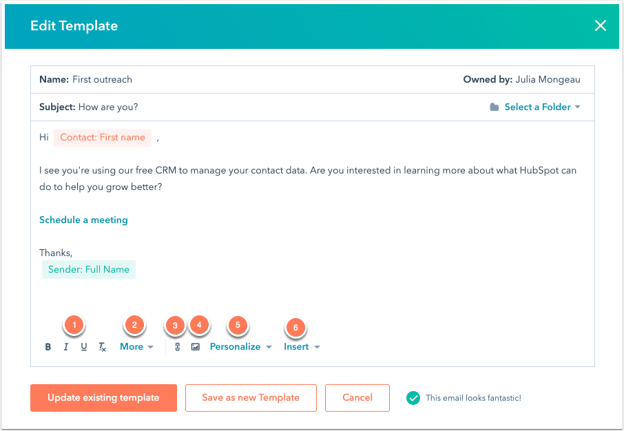 editing template in HubSpot