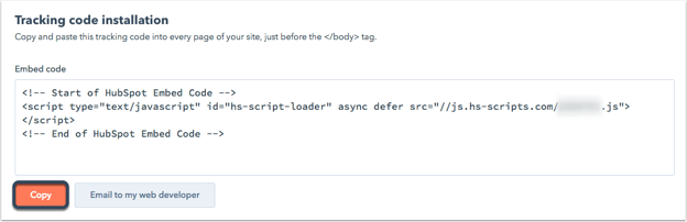 tracking code installation in HubSpot
